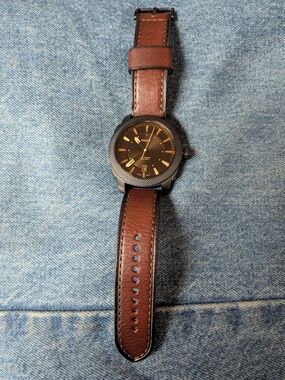 Fossil Men's Brown Leather Strap Watch with Black Dial